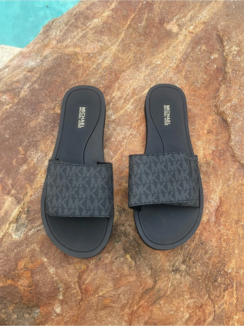 Michael Kors “Eva” MK Signature Logo Print Wade Slide Sandals NEW! (TSE)